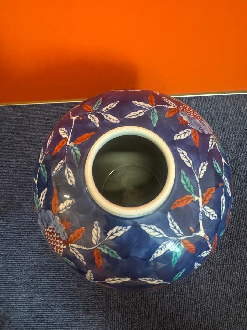 1632 源右衛門窯　染錦 柘榴 絵　ザクロ　花瓶 花器 生け花