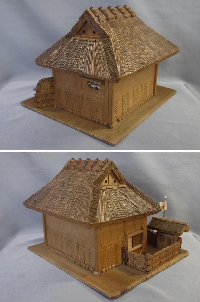 木彫細工　茅葺古民家　東雲斎松田光甫作　兵庫県歴史研究家　S15年　住吉神社残木