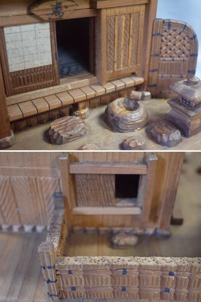 木彫細工　茅葺古民家　東雲斎松田光甫作　兵庫県歴史研究家　S15年　住吉神社残木