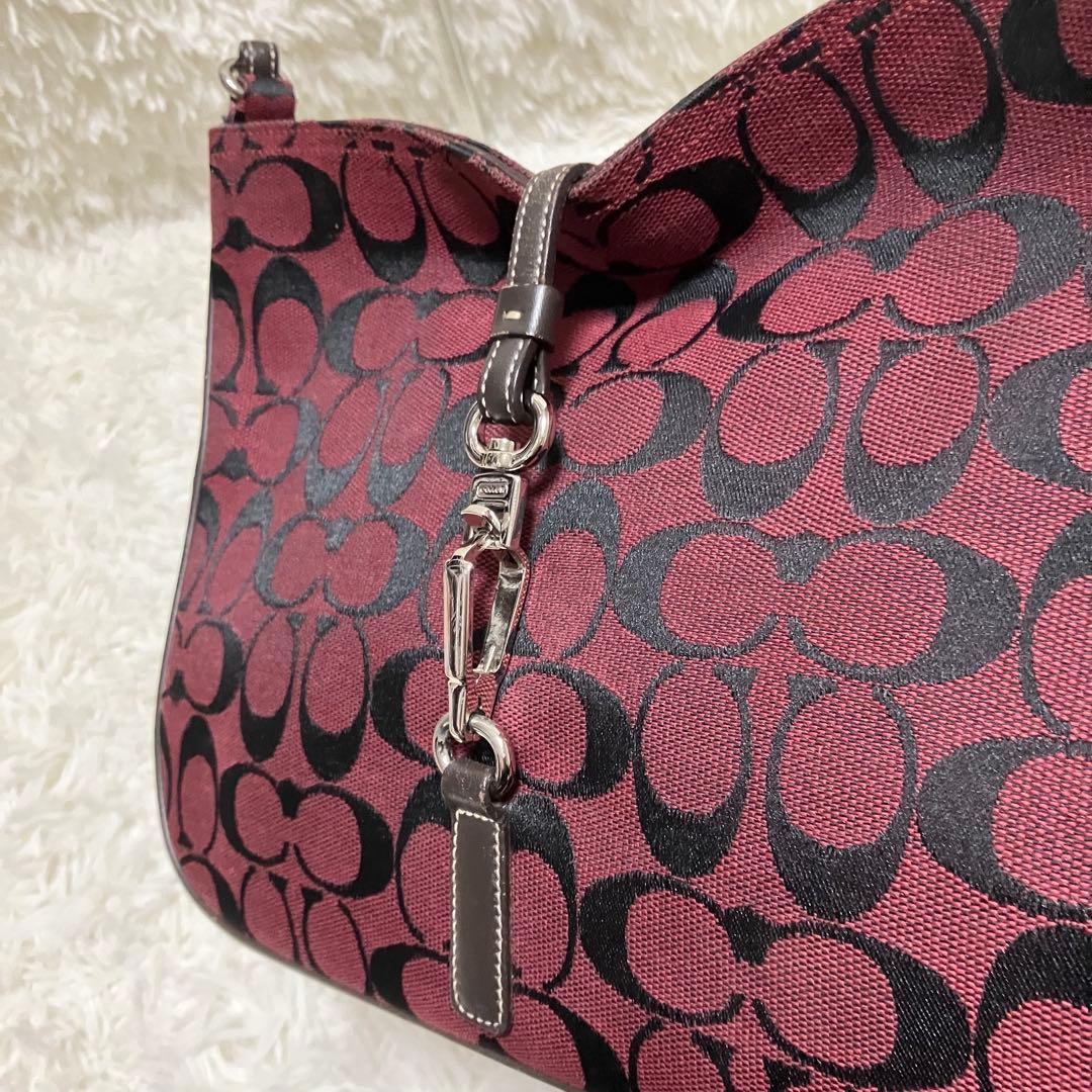 COACH 6091 シグネチャー ワンショルダーバッグ 赤 キャンバス レザー
