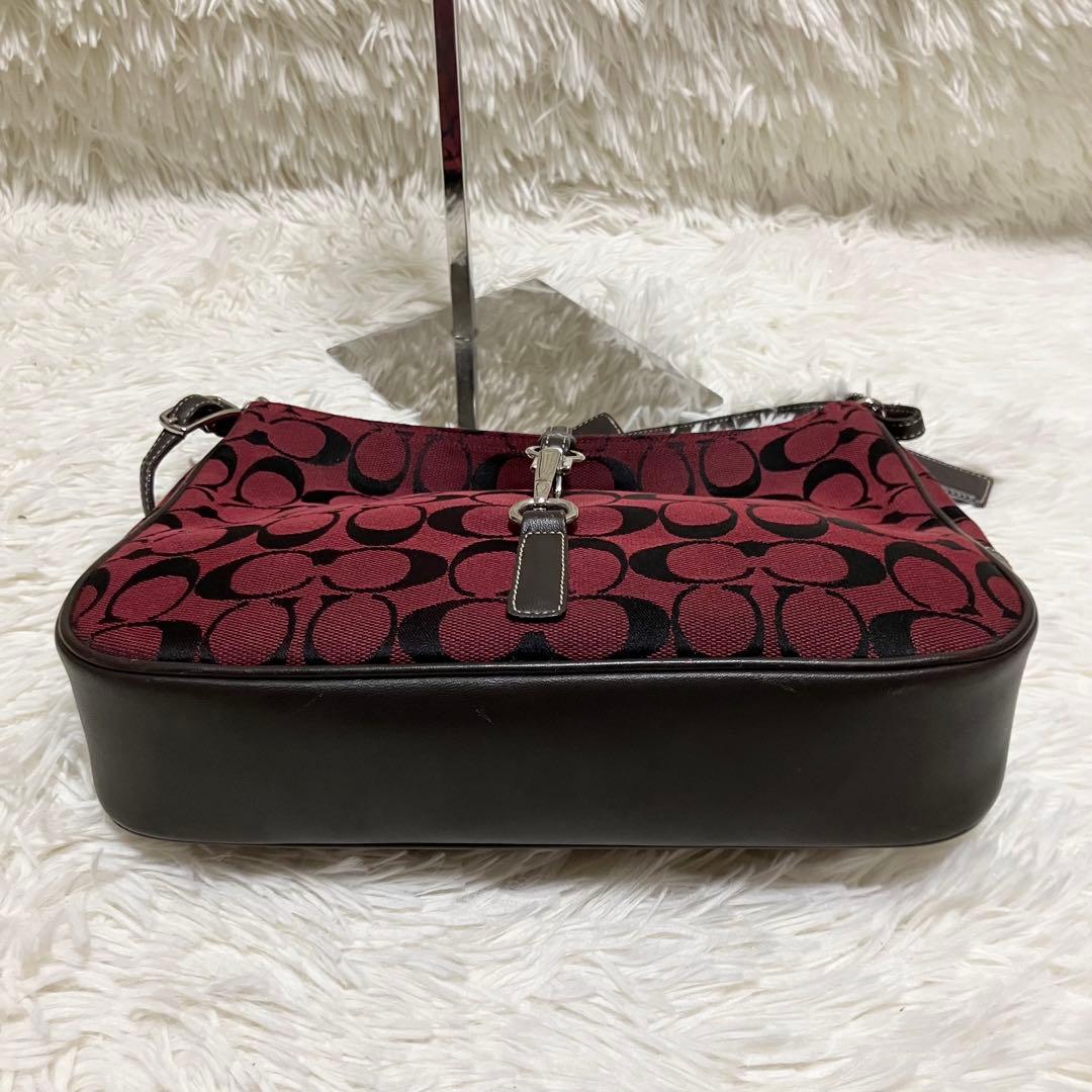 COACH 6091 シグネチャー ワンショルダーバッグ 赤 キャンバス レザー