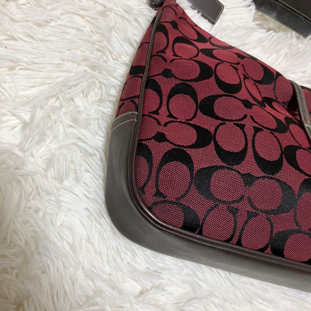 COACH 6091 シグネチャー ワンショルダーバッグ 赤 キャンバス レザー
