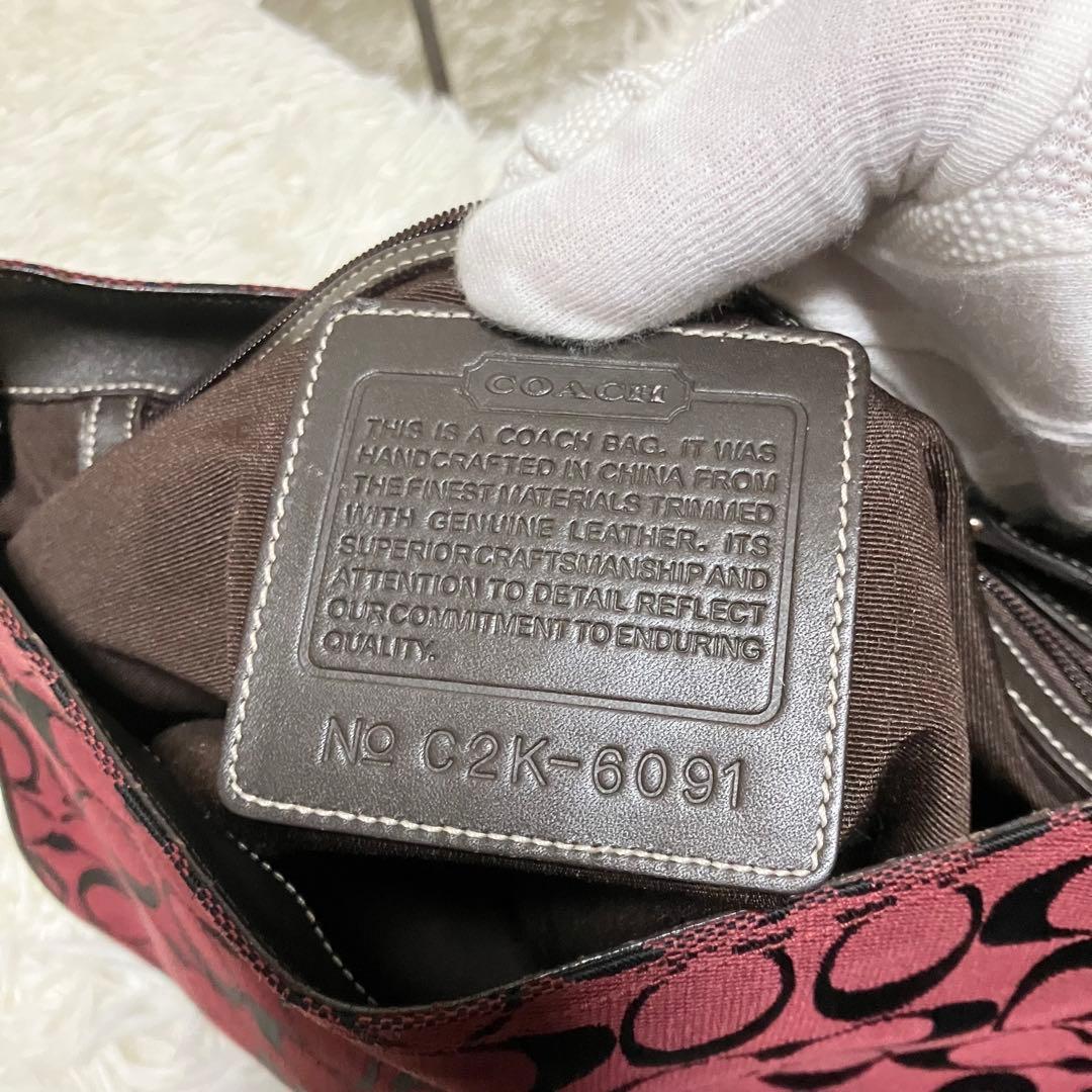 COACH 6091 シグネチャー ワンショルダーバッグ 赤 キャンバス レザー