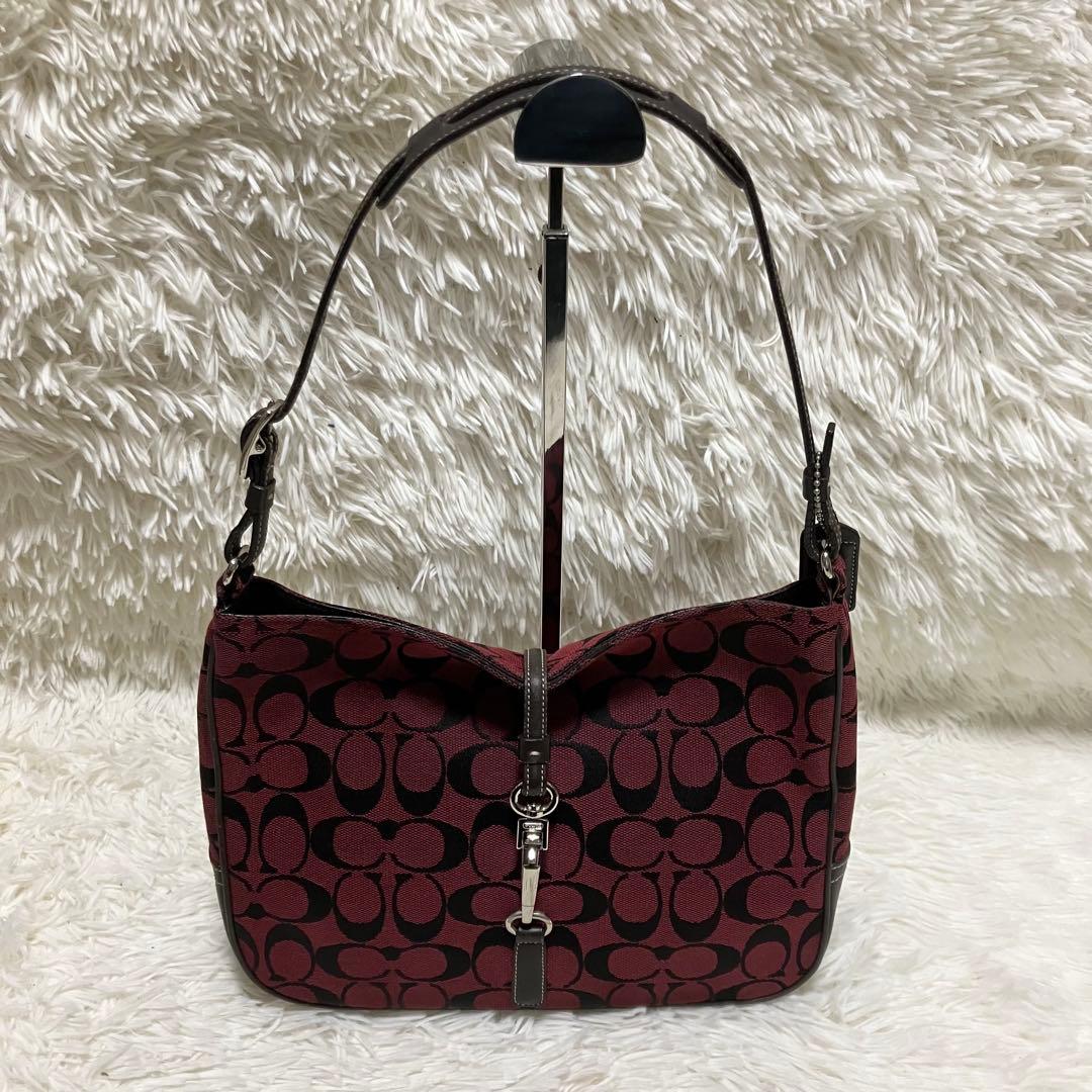 COACH 6091 シグネチャー ワンショルダーバッグ 赤 キャンバス レザー