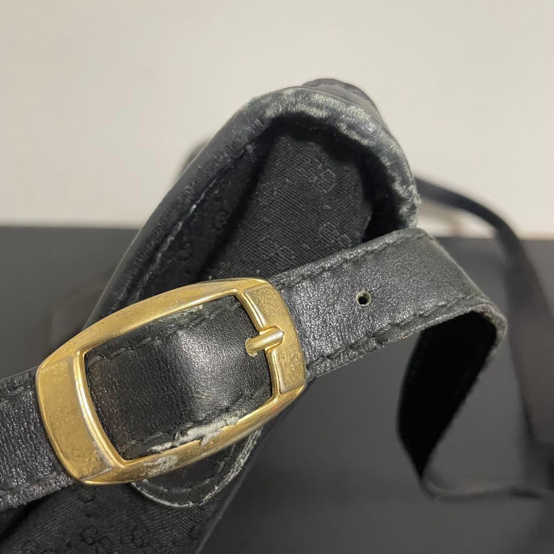 GUCCI グッチ マイクロGG柄 レザー×キャンバス ショルダーバッグ 黒色