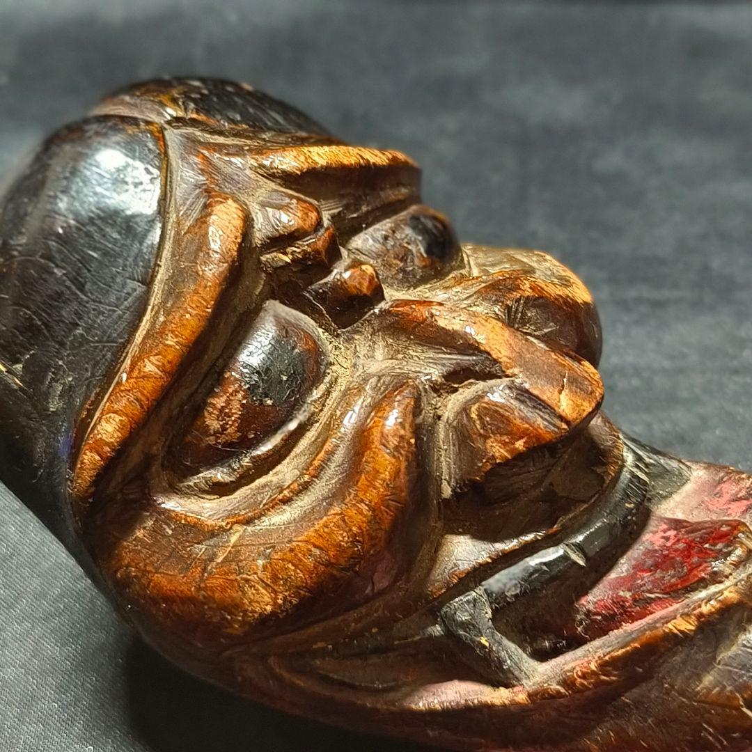 タバコ根付 木彫お面 江戸骨董 古美術 アンティーク 博物館クラス 極上珍品