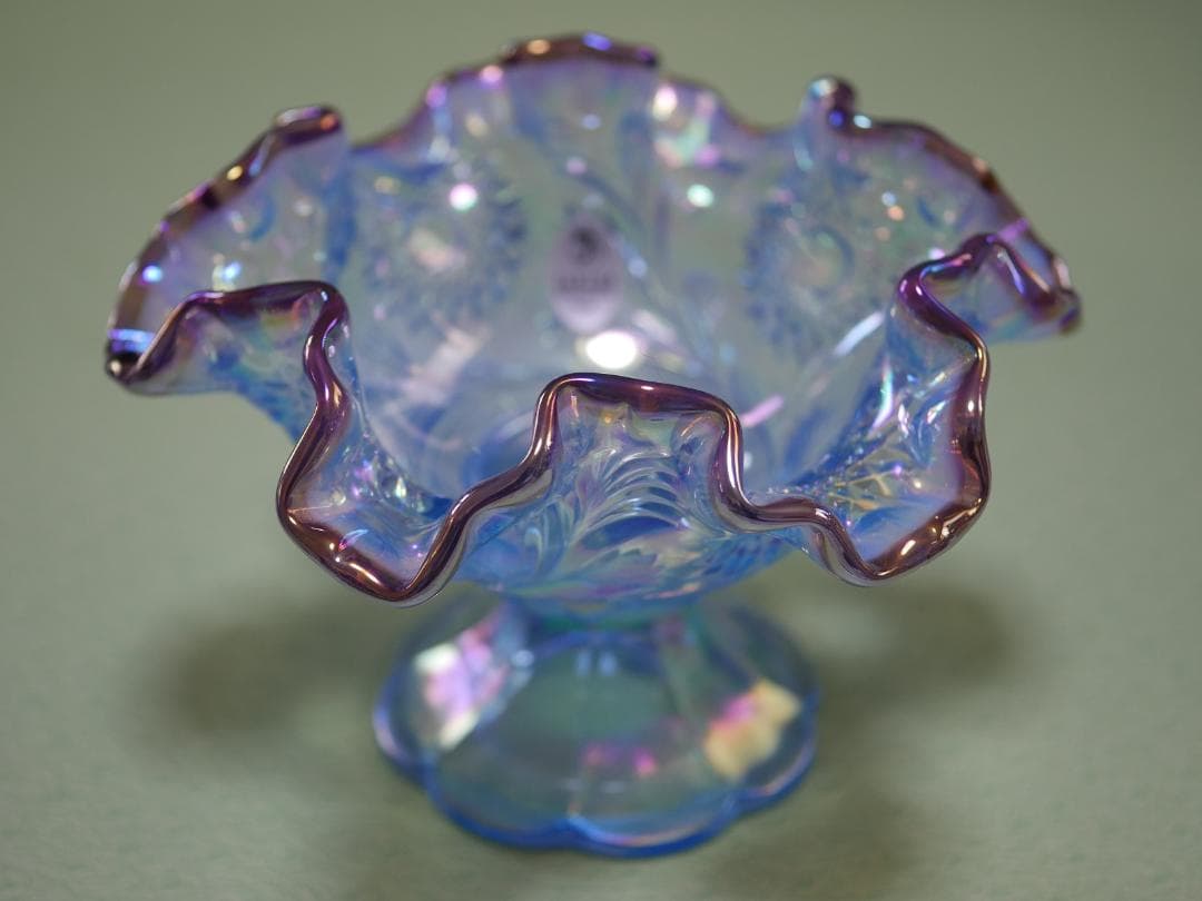 <HKさま専用＞フェントン ブルーイリデセントグラス・プラムクレスト コンポート