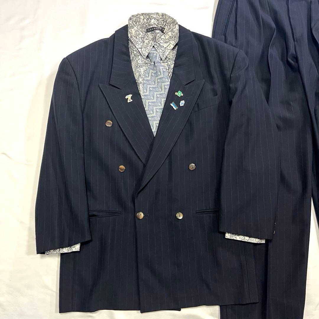【vintage】セットアップ　スーツ　ダブル　ストライプ　ピンズ　90s