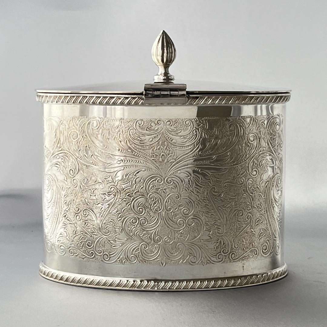 【英国】チェイシングの素晴らしいティーキャディー【シルバープレート】