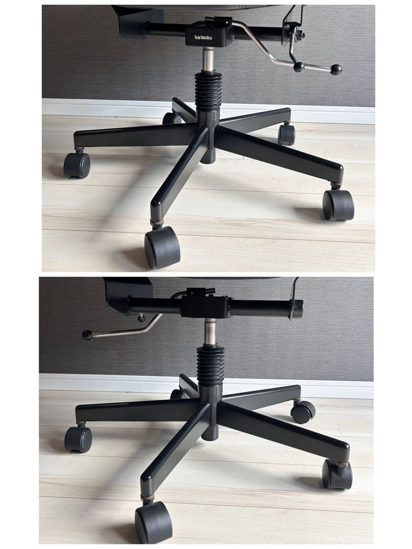 【美品】カリモク デスクチェア エグゼクティブ 本革 ウッド 昇降式 キャスター