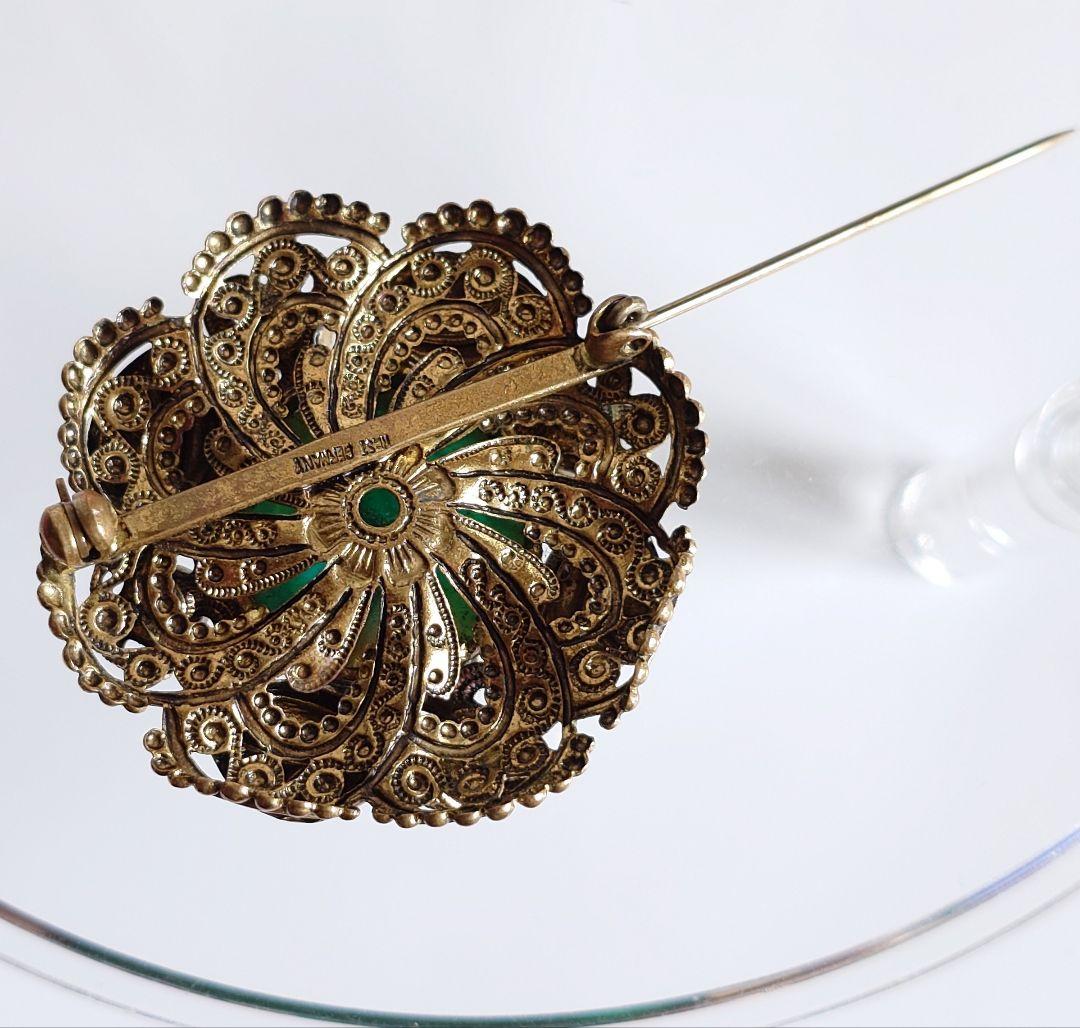 西ドイツヴィンテージ 1950s 希少 ブローチ 植物モチーフ 硝子装飾 D92