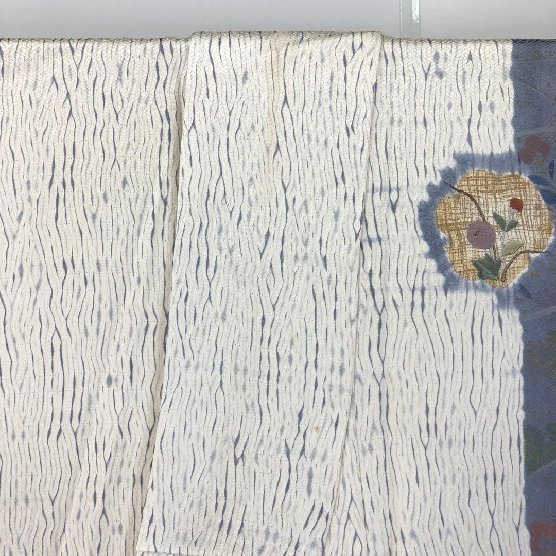 付下げ 絞り 刺繍の花模様 金彩 金糸 白百合色 KK-2101