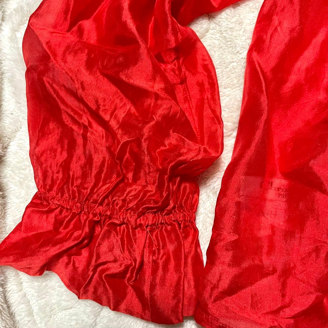 美品 クリスチャンディオール シルク100% パーティーブラウス フリル レッド