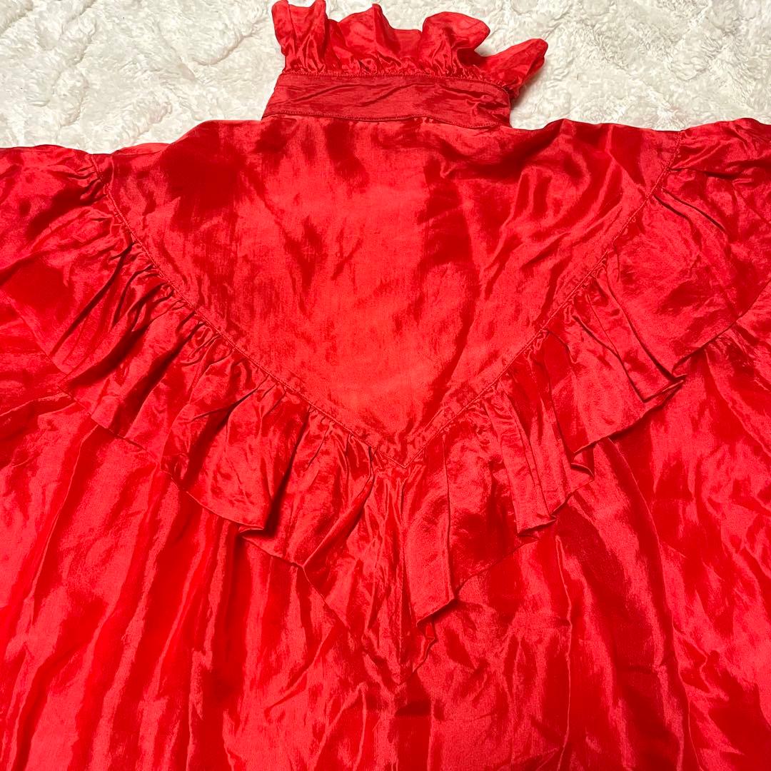 美品 クリスチャンディオール シルク100% パーティーブラウス フリル レッド
