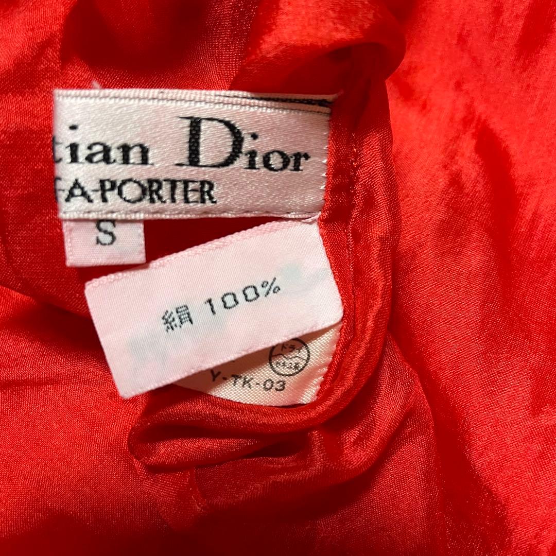 美品 クリスチャンディオール シルク100% パーティーブラウス フリル レッド