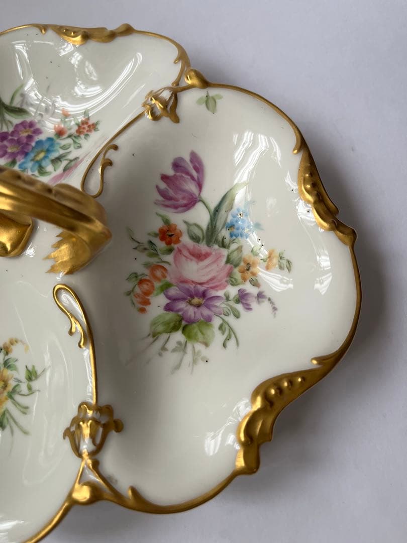 アンティーク　リモージュ　花柄 三つ仕切り皿