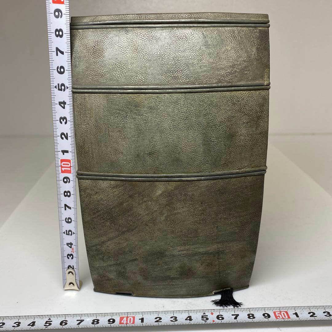 時代　錫製　三段弁当箱　トヒチサ　高さ19cm 東N7-1018①