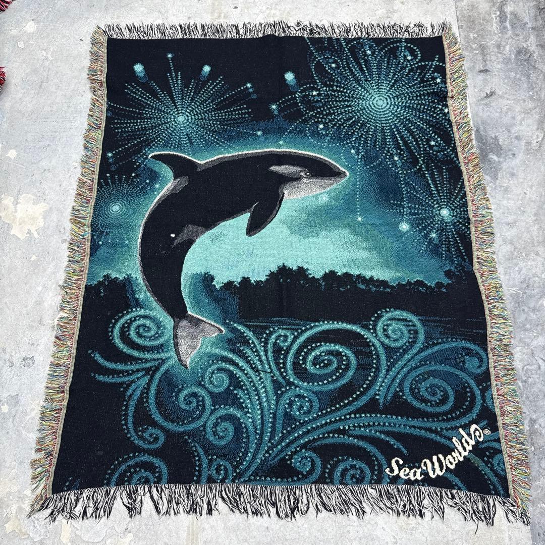 マリーンアート　海　シャチ　マルチカバー　ソファーカバー　ラグ　155x123