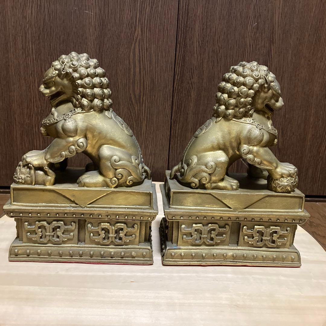 最強の守護者　真鍮製　シーサー　獅子　狛犬像2体セット