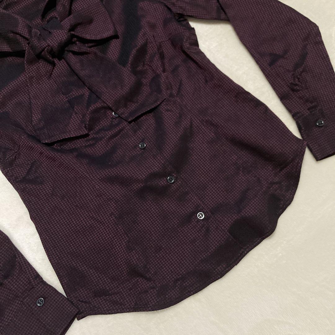 【未使用タグ付き】ナラカミーチェ　パープル　光沢　ボウタイリボンブラウス　長袖