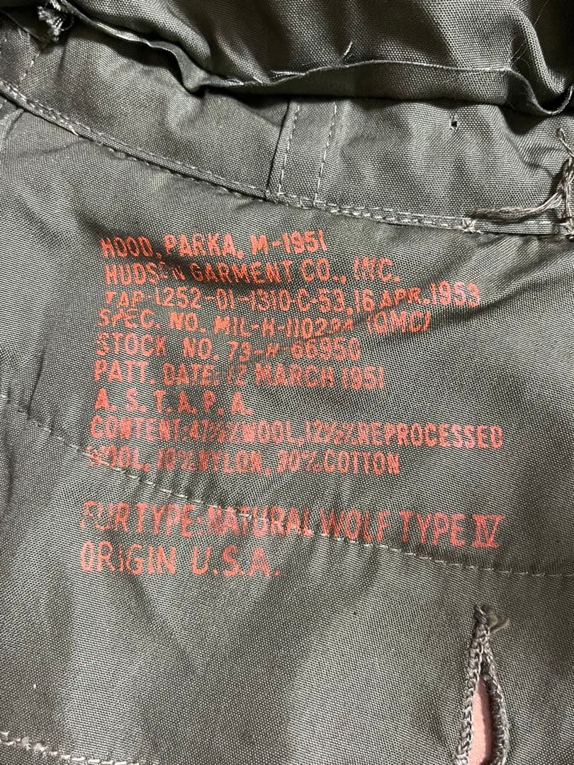 【超美品　デッド】米軍実物　M-51 リアル　コヨーテファー付フード　ワイヤー入