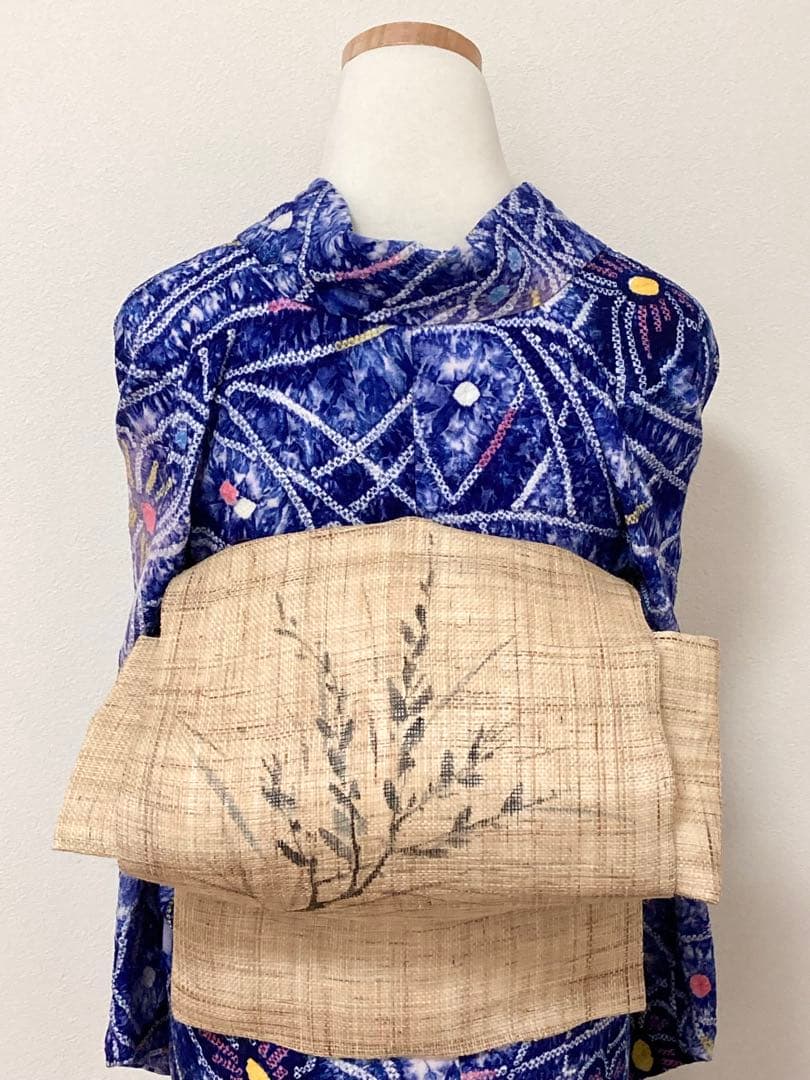 浴衣　有松鳴海絞り　蝶と幾何学　裄66.5cm