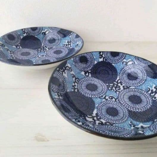 新品2枚セット　美濃焼 　紺青　20.5cmクープ  大輪菊