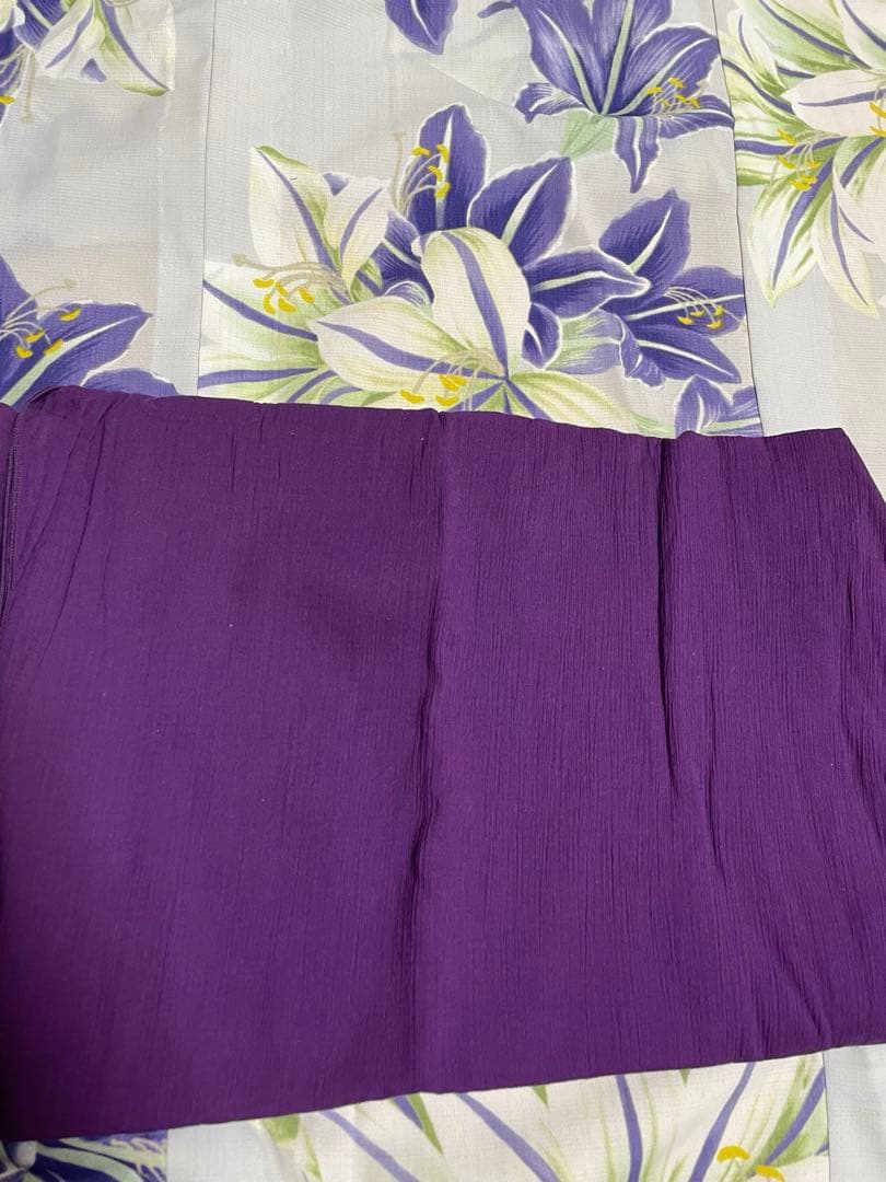 ふりふ　浴衣　帯セット　紫　百合