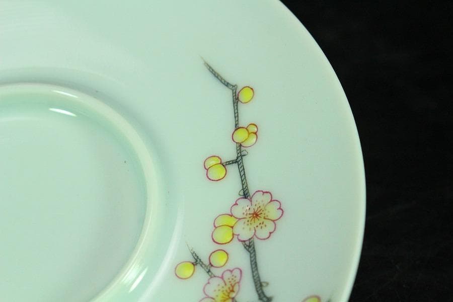 中国美術 粉彩 花鳥画 蓋碗 皿 一対(K-HA502)