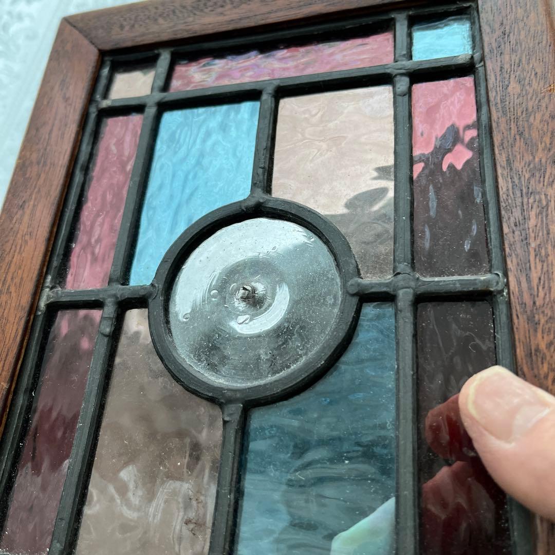 英国アンティーク　ステンドグラスパネル　ヴィクトリアン　木枠仕上げ