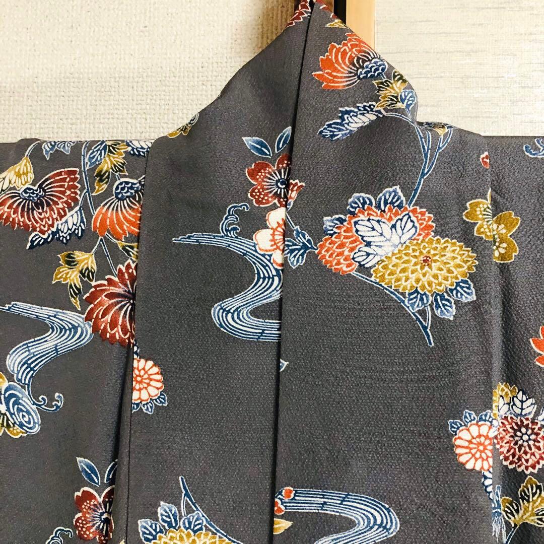 【お値打　トールサイズ】小紋　型絵染　縮緬　燕　正絹　袷　裄丈71 身丈172