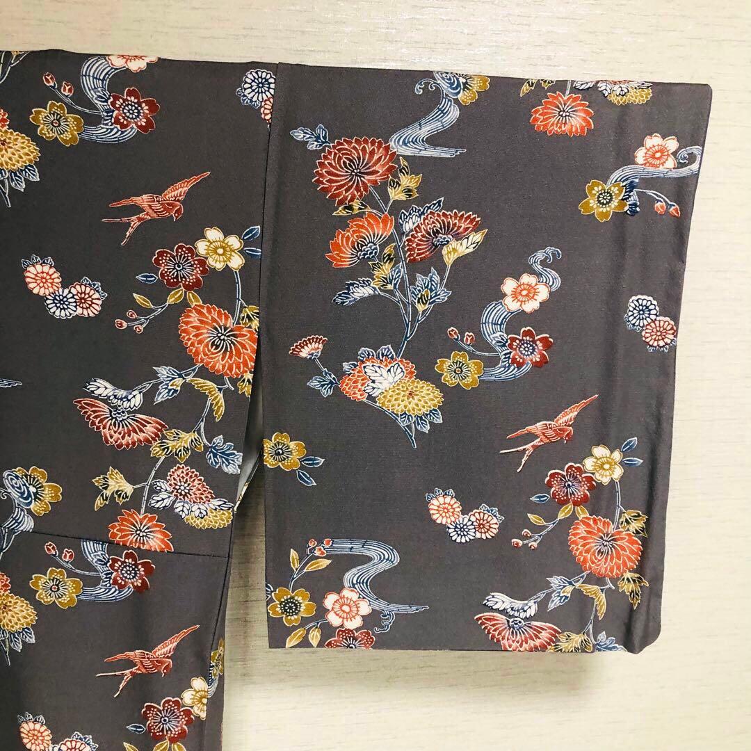 【お値打　トールサイズ】小紋　型絵染　縮緬　燕　正絹　袷　裄丈71 身丈172