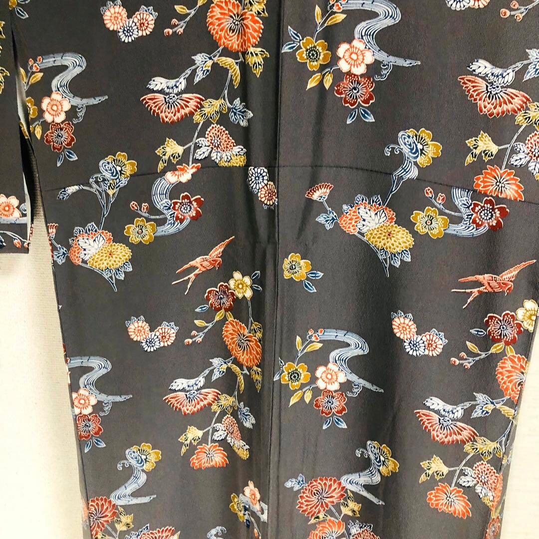 【お値打　トールサイズ】小紋　型絵染　縮緬　燕　正絹　袷　裄丈71 身丈172