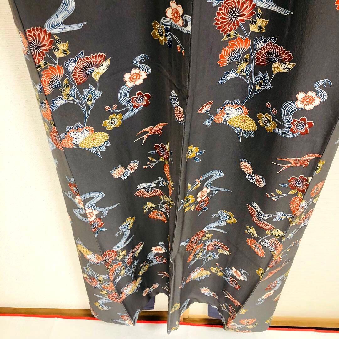 【お値打　トールサイズ】小紋　型絵染　縮緬　燕　正絹　袷　裄丈71 身丈172