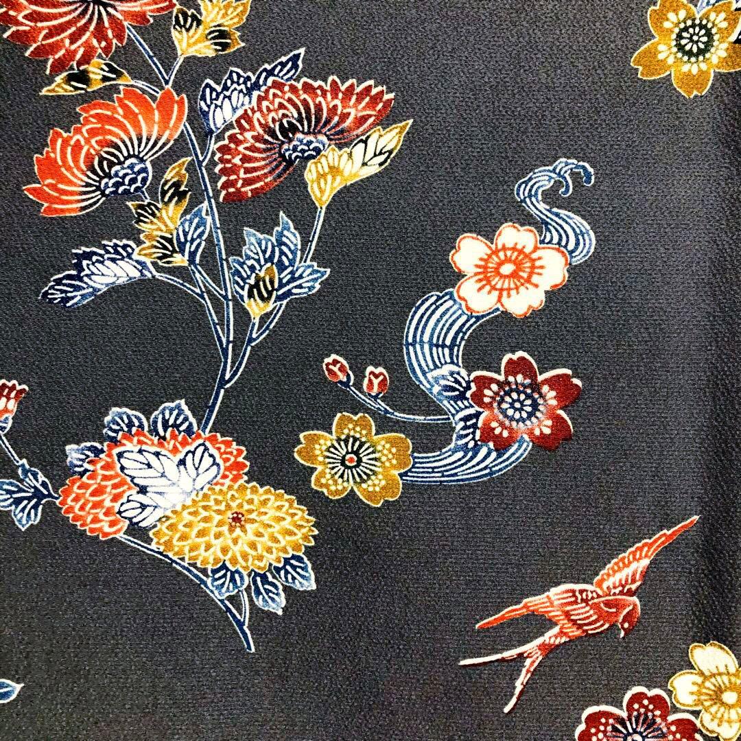 【お値打　トールサイズ】小紋　型絵染　縮緬　燕　正絹　袷　裄丈71 身丈172