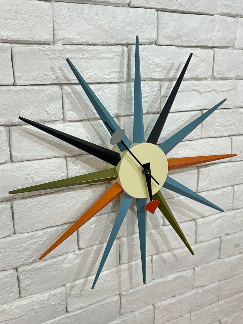 ①⭐️【全国送料無料】ビンテージ　ミッドセンチュリー　サンバースト クロック　時計