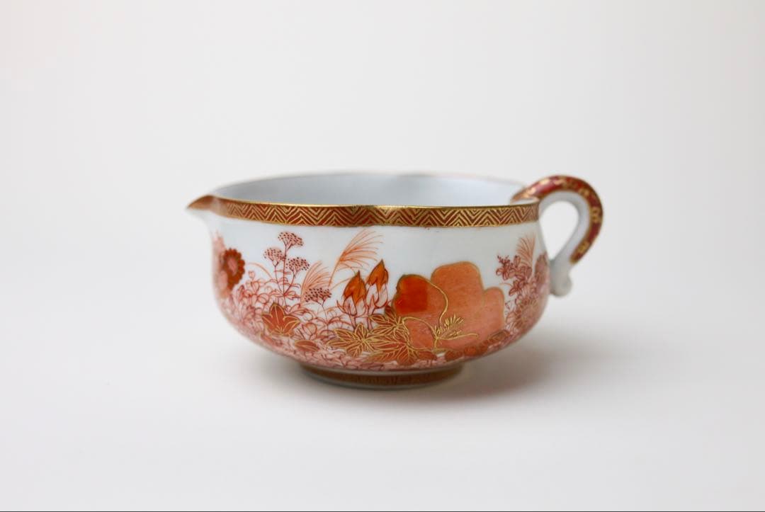 九谷焼 金城竜山 九谷竜山 金彩 赤絵秋草 煎茶器 急須 煎茶道具 煎茶碗