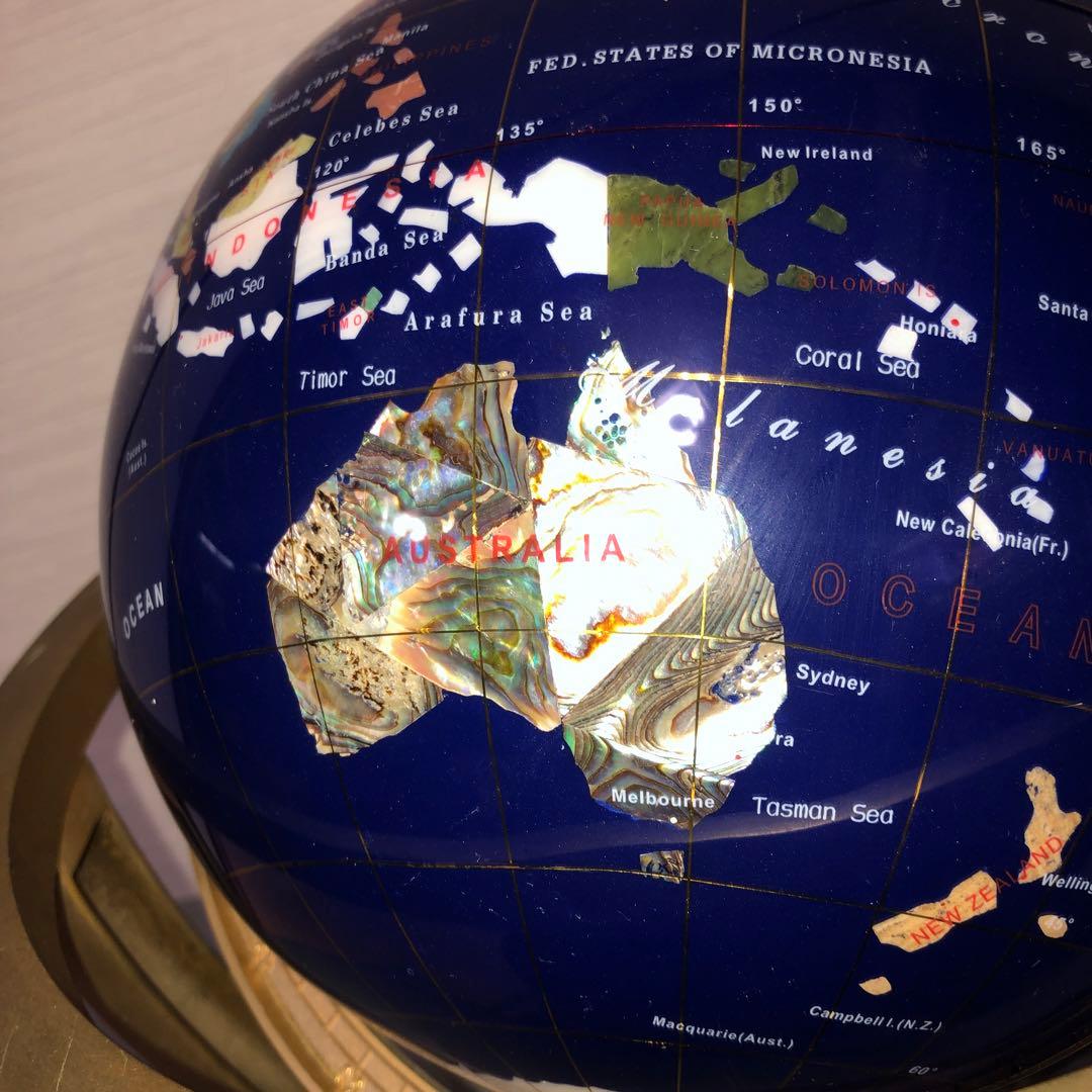 【アンティーク】天然石 地球儀 コンパス付　インテリア ラピスラズリ色