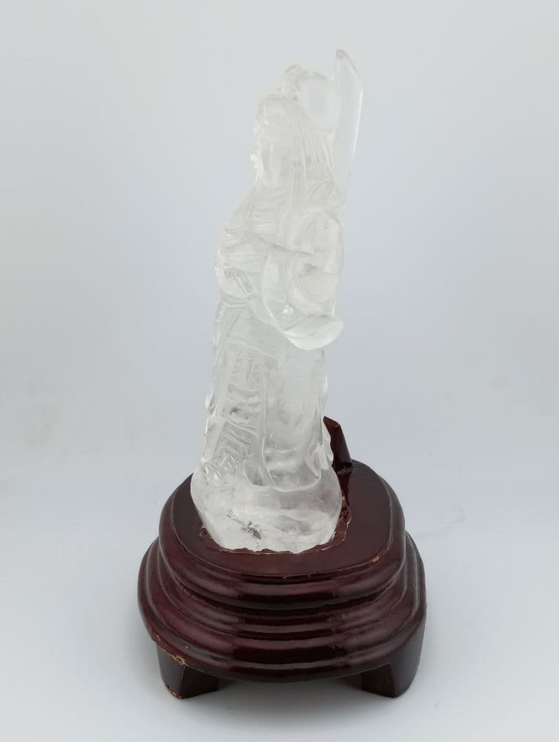 美品 関羽公 天然本水晶 手彫彫刻 像 財神 商業神 武神 軍神 高透明度 置物