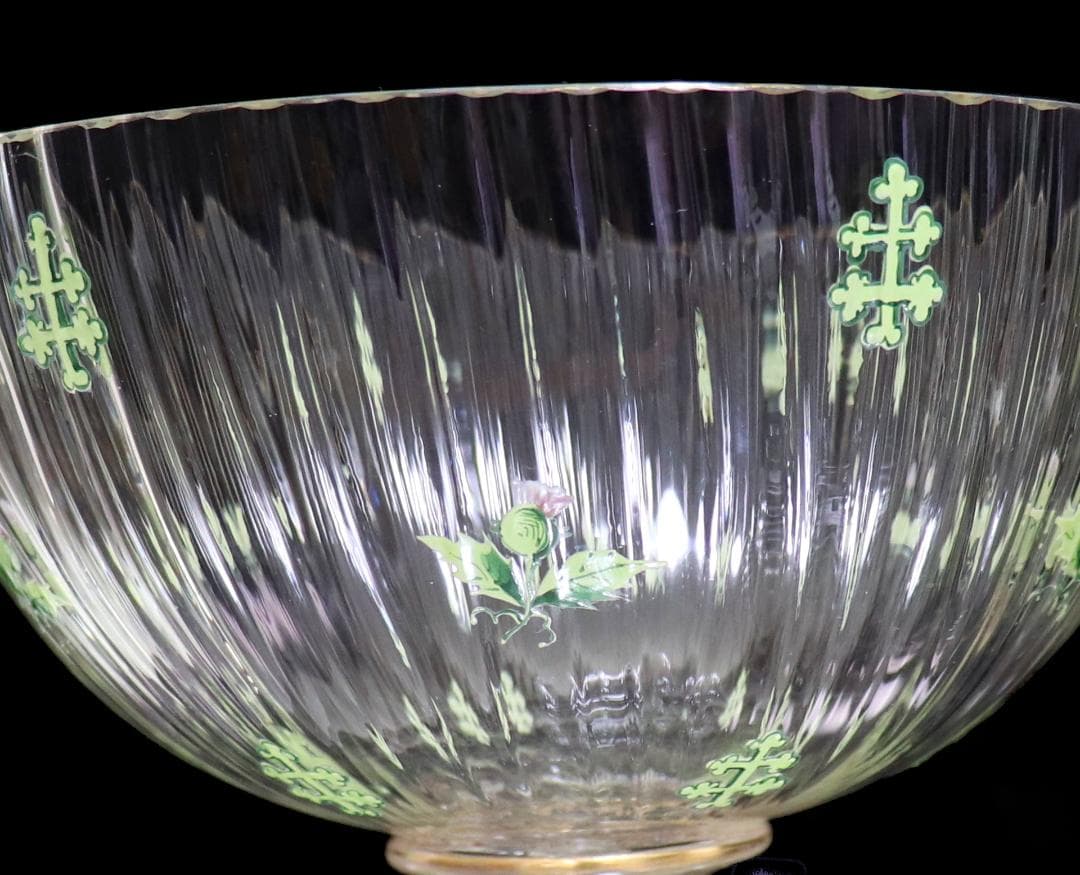 オールド・バカラ 稀少1880年頃金彩エナメルアザミ&ロレーヌ十字大型コンポート