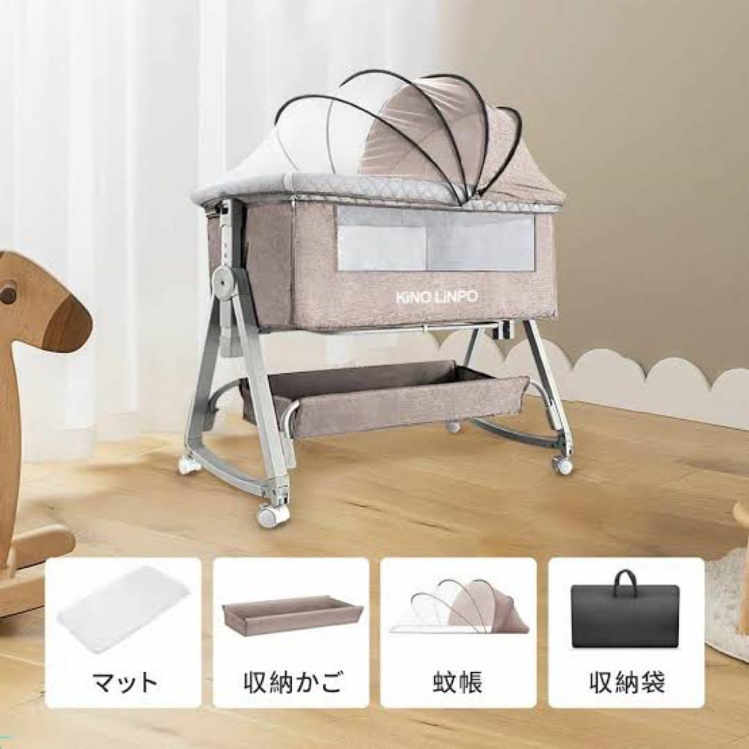 折りたたみ式 vinona ベビーベッド／コンパクト収納タイプ　カーキ