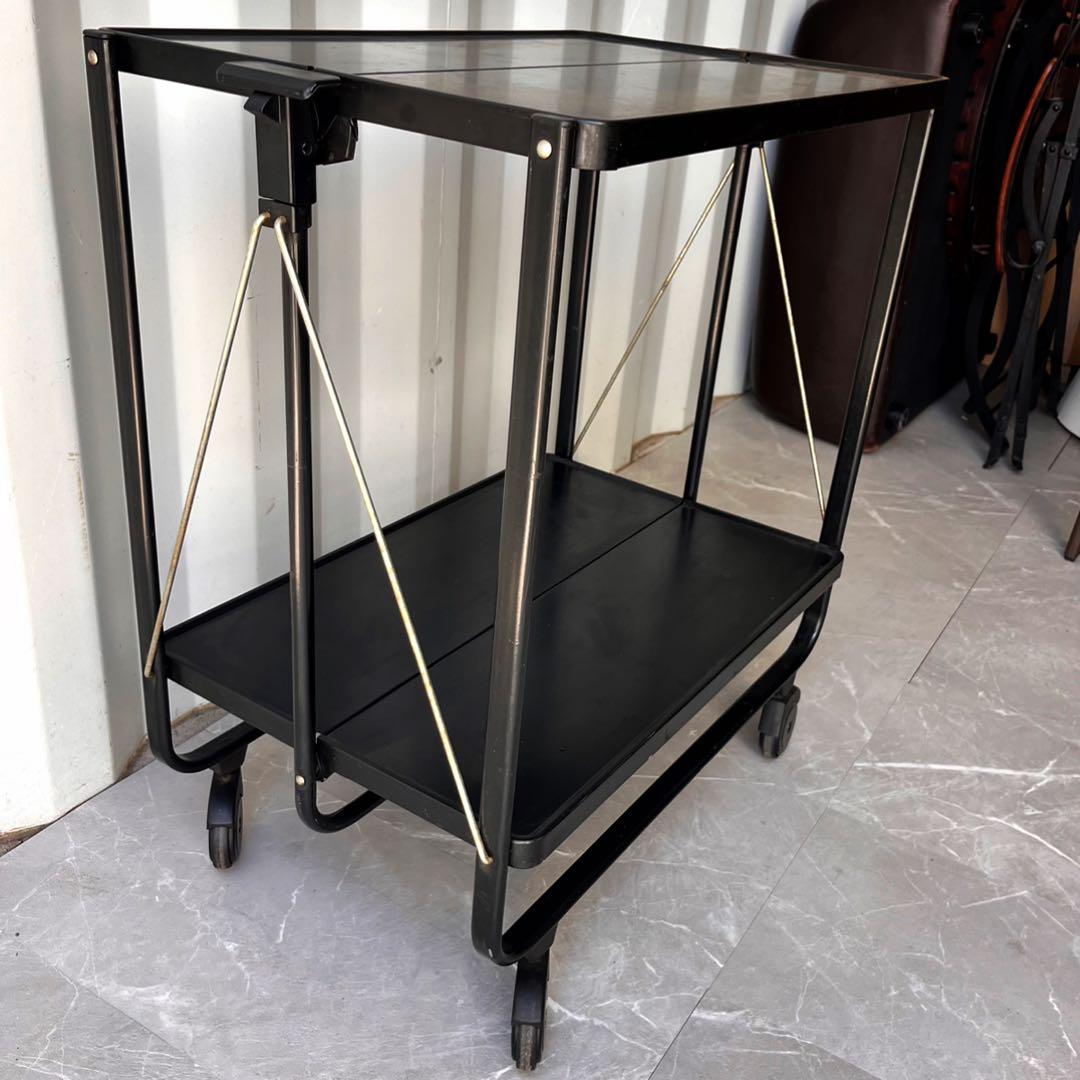 取付無料！ライフハイト 折りたたみ式サイドカート ブラックスチールキッチンワゴン