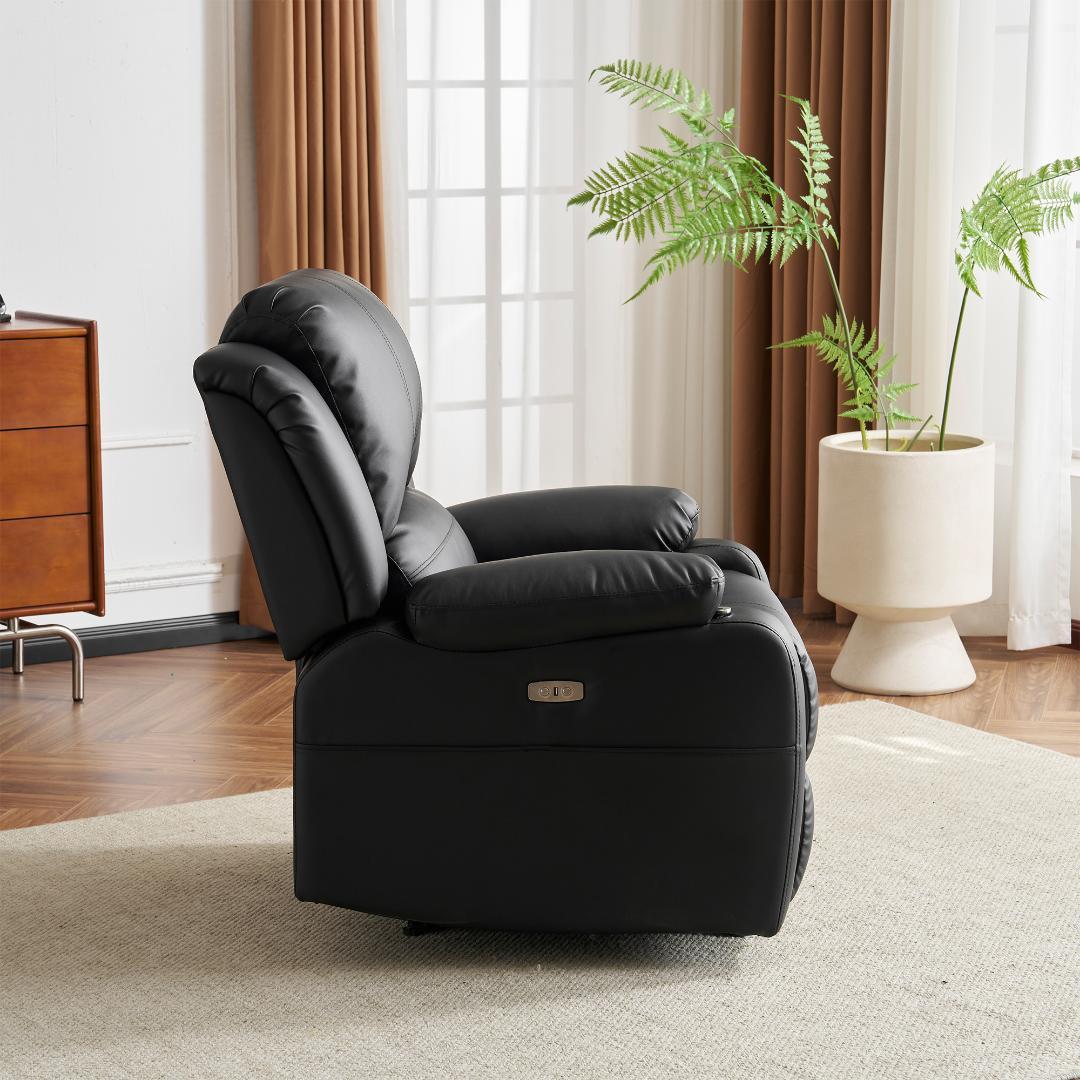 リクライニングチェア テーブル付き リクライニングソファ1人掛け電動【ブラック】