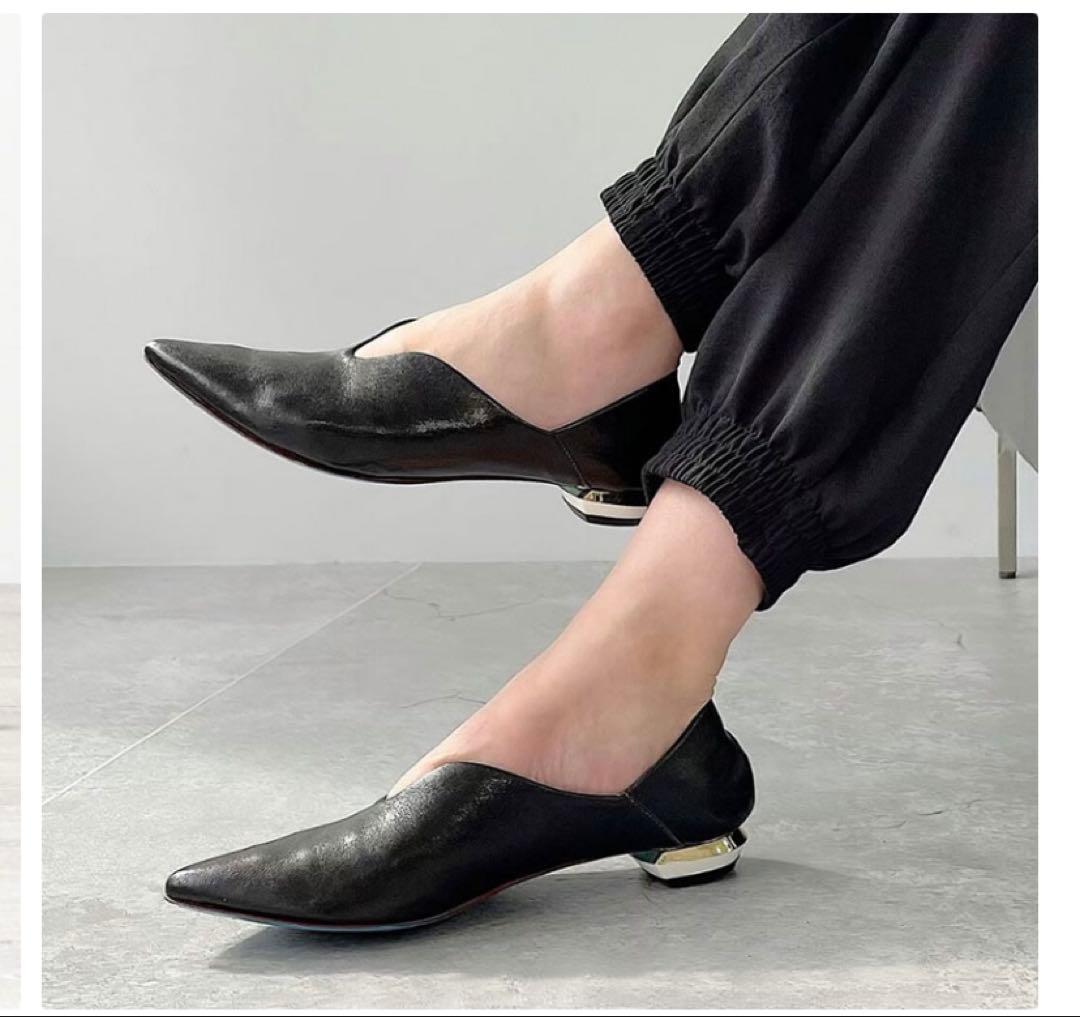 MANA ふかふかバブーシュ レザーパンプス ブラック サイズ39