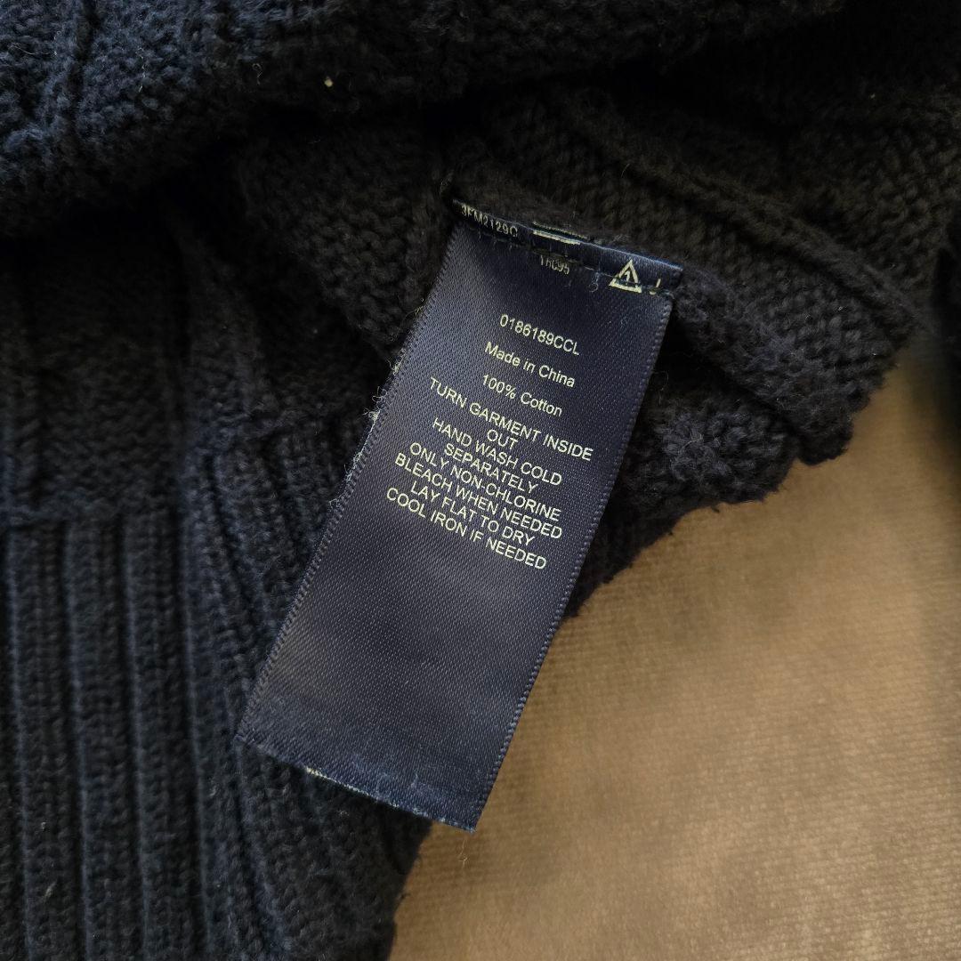 00sビンテージ ラルフローレン ロゴ刺繍 コットン ケーブルニット S 紺