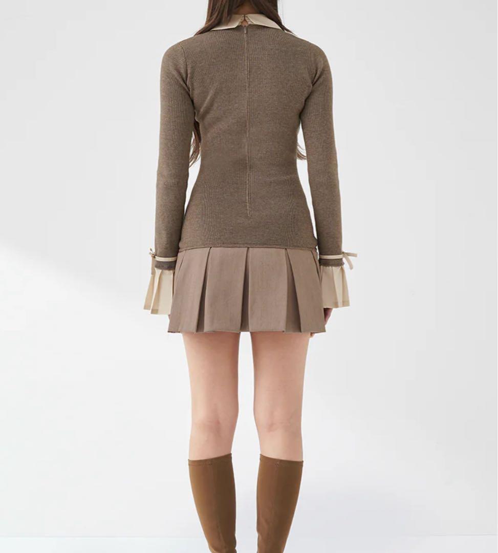 ダーリッチ　シャツドッキングプリーツミニワンピース F-L