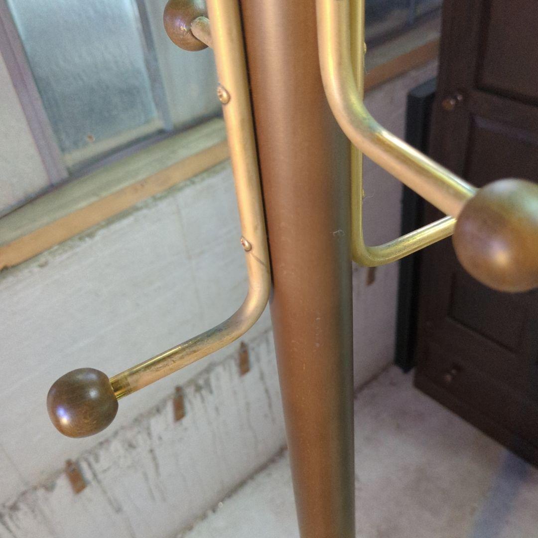 オールドカリモク 木製コートハンガー ボール型フック付き ブラウン×ゴールド