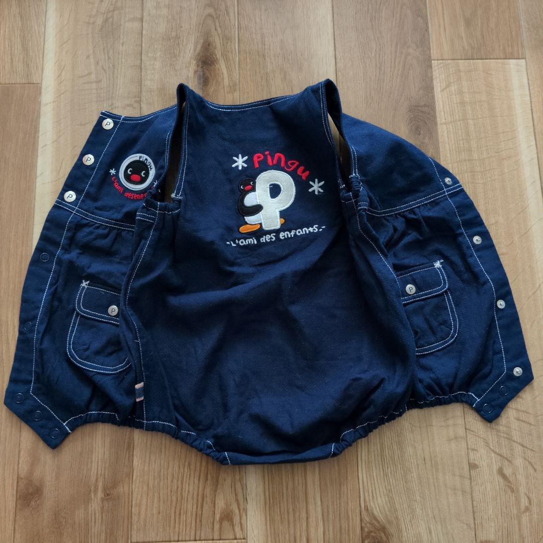 90サイズ　ピングー＆ピンガ ＆ロビフード付きシャツ・デニムカバーオール・靴下