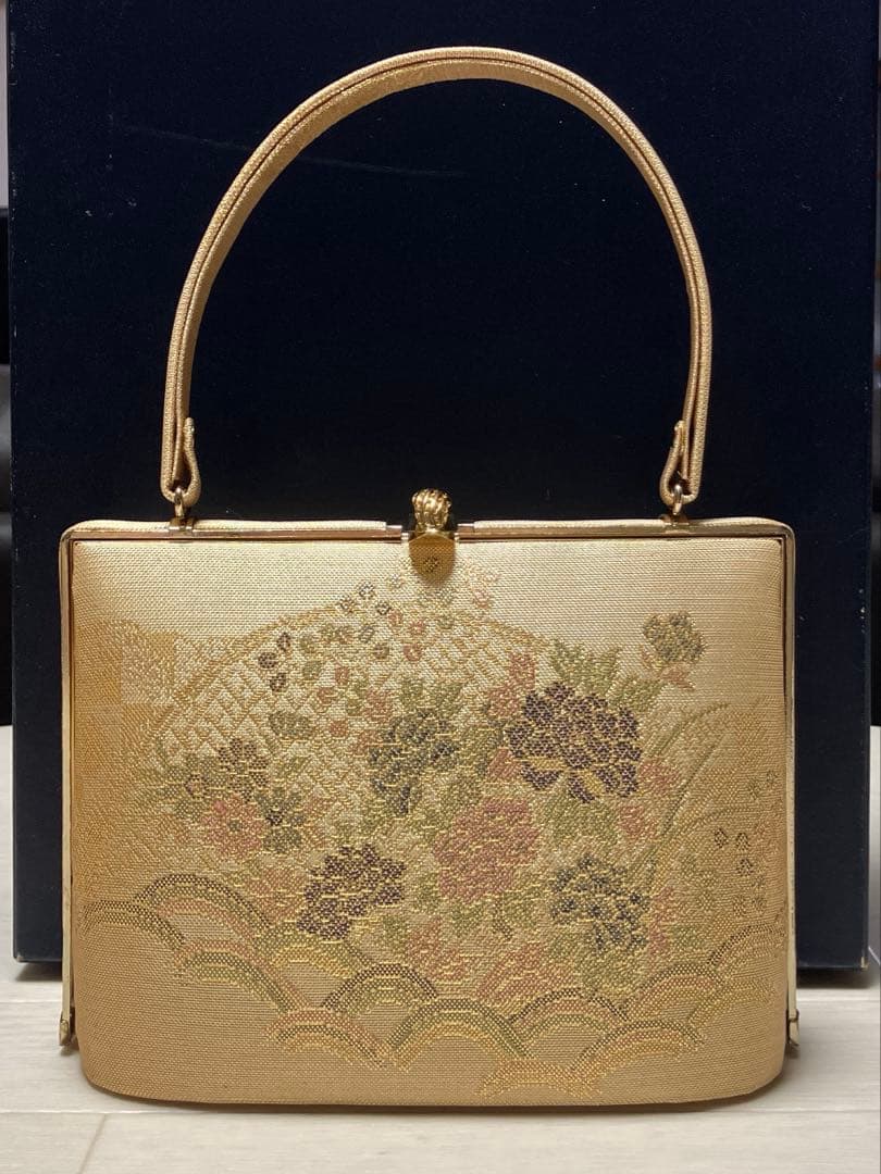 《美品》東京芝山　佐賀錦　草履バッグセット　ゴールド