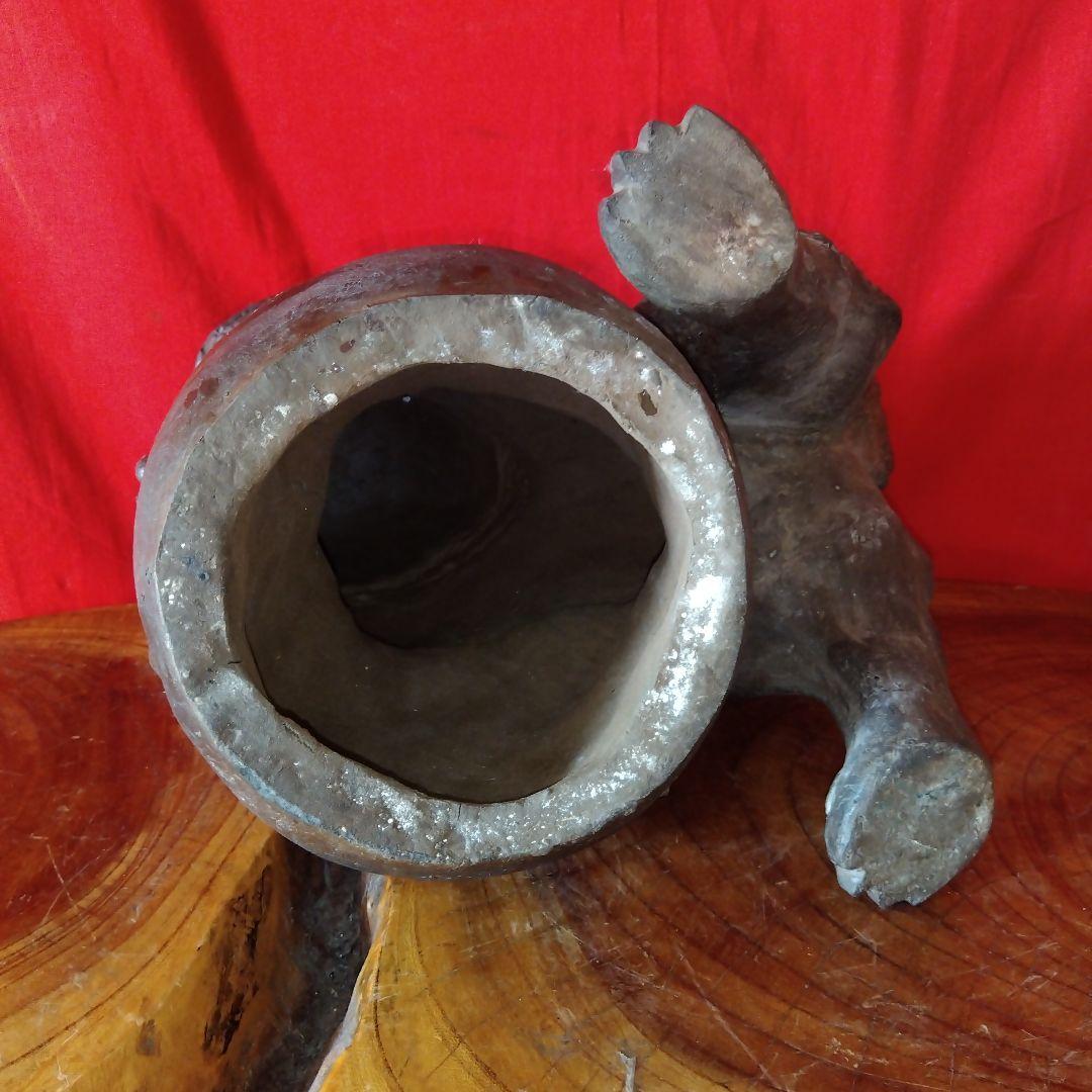 唐津焼、中里天祐作、獅子の置物、茶釜、２点セット